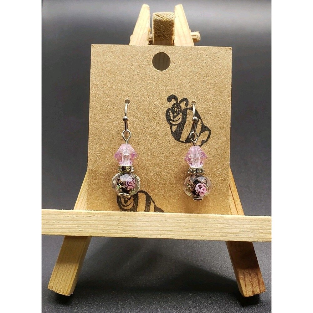 Dangle/Drop/Costume/ Ceramic And Clear Glass Round Beaded Handcrafted earrings!!
